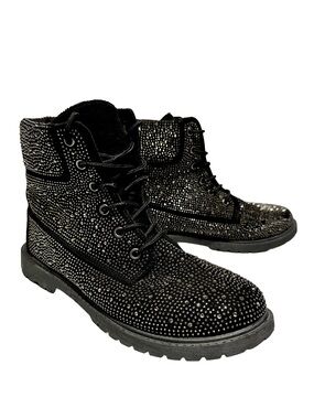Rock & Candy Lilyana Black Rhinestone Combat Boots Size 9.5 Goth Grunge